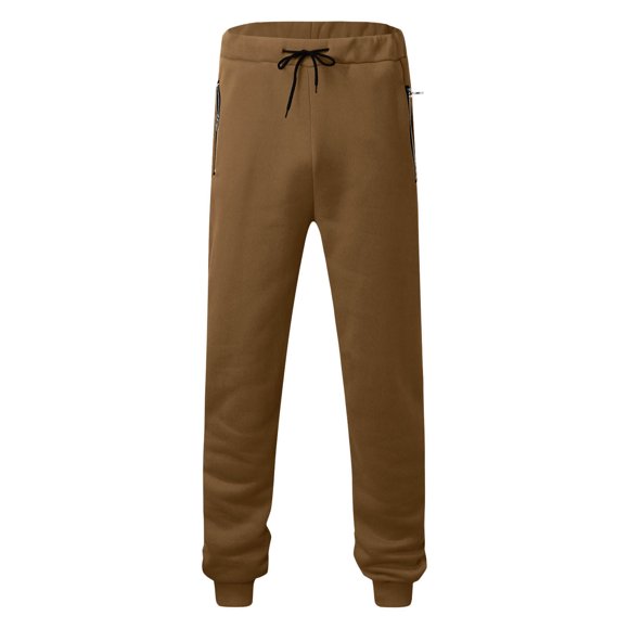 Wdfiry Men's Pants Plus Size Drawstring High Waist Pants Zipper Pockets Solid Color Workout Jogger Sweatpants