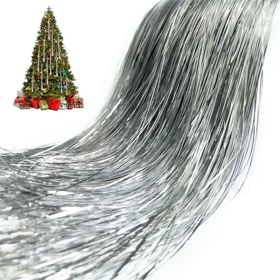 Tutuviw 3000 Pcs Christmas Icicle Tinsel Foil Fringes Tinsel Birthday Tinsel Curtain Strand Tinsel Icicle Christmas Tree Tinsel Decoration for Christmas New Years Decor Birthday Supplies, Silver