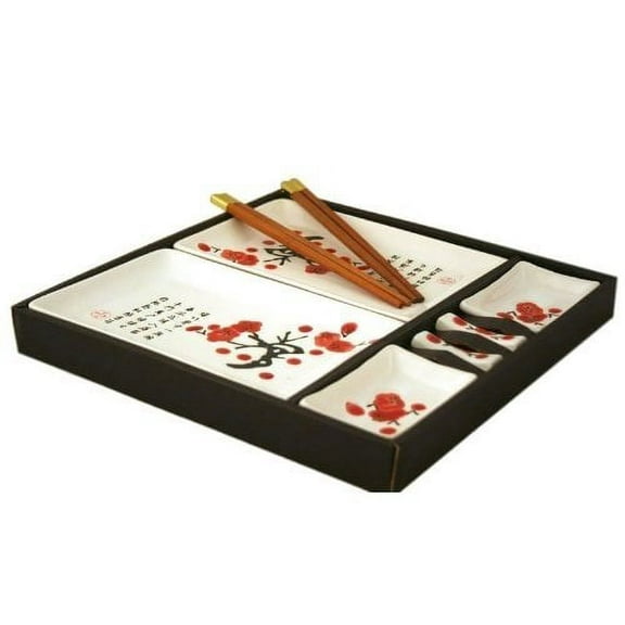 Contemporary Dinnerware 8 PCS Sushi Dinner Set For Two In Gift Box - Cherry Blossom Design