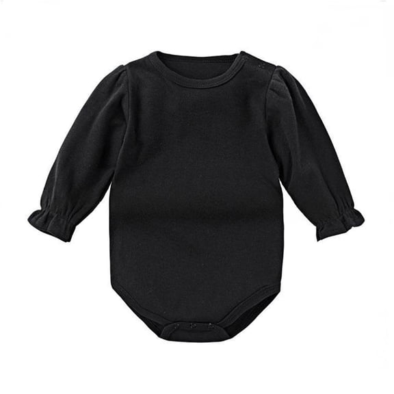 WRKEKC Baby Girl Romper Long Sleeve Ruffle Cuff Solid Color Snap Button Bodysuit for Infants 0-24 Months
