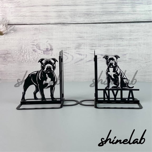 Shinelab Staffordshire Bull Terrier Metal Bookends, Sculpted Bookends, Dog Table Bookshelf Decor 5261
