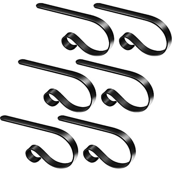6PCS Stocking Holder Hooks Metal Hanging Hanger Clips for Tree Fireplace Party Decoration - Black