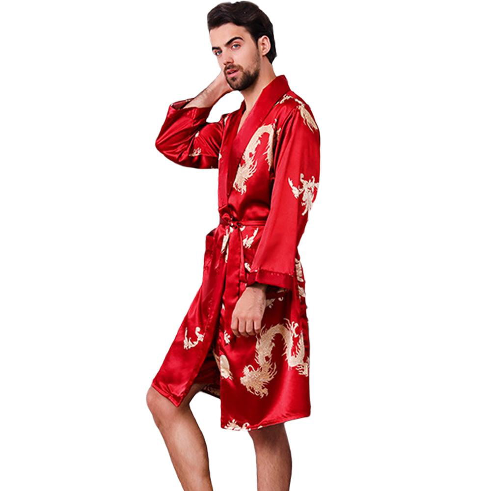 US Mens Pajama Robes Satin Nightwear V Neck Short Sleeve Loungewear Sleepwear 