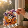 thumbnail image 5 of Lilixerw Halloween Diamond Art Hanging Ornament Decoration, Cat In Witch Hat Pumpkin Pattern Wall Hanging Sign with Chain, for Door, Porch and Wall Display, 8 inch, 5 of 6