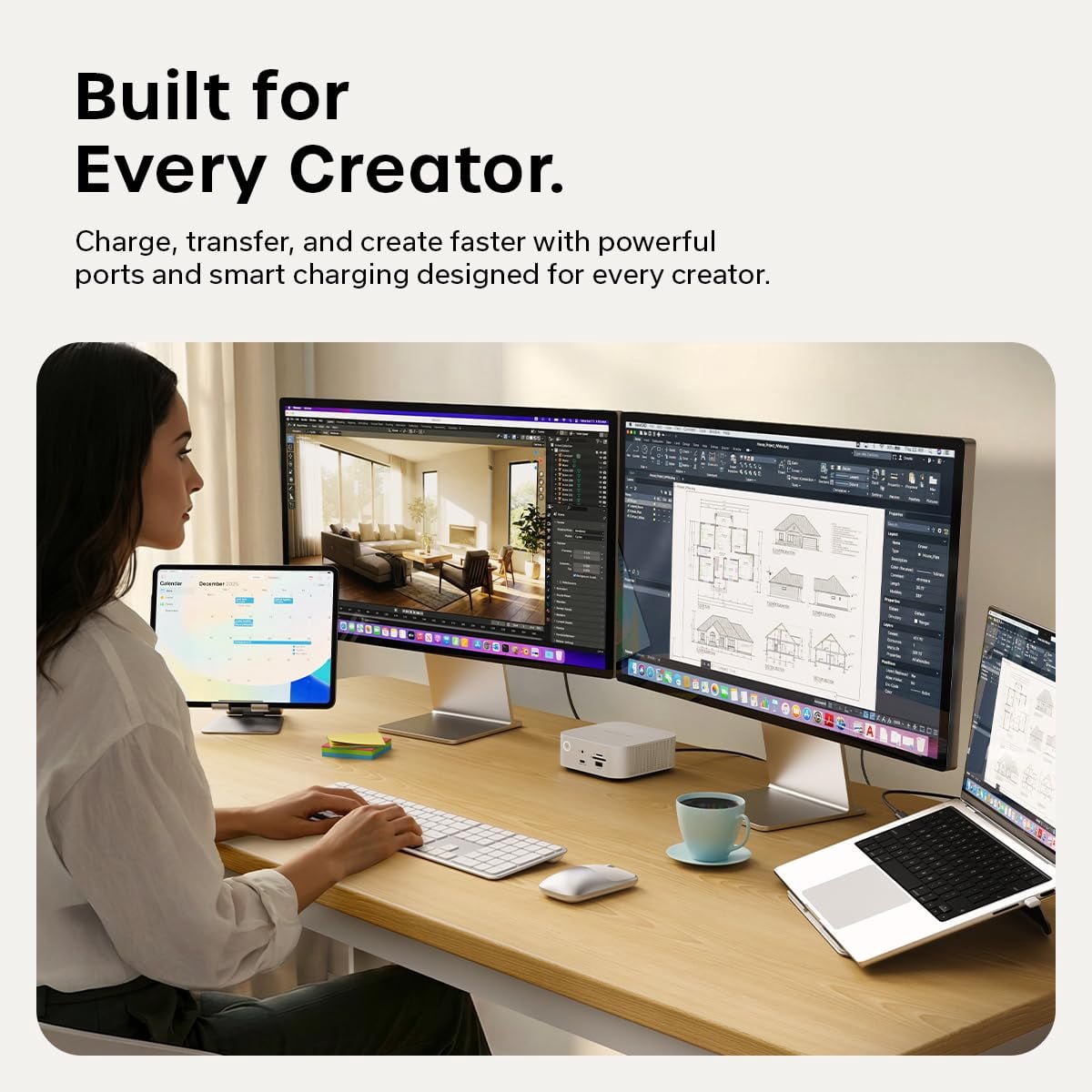 Satechi Thunderbolt 5 CubeDock Dock Station, 80Gbps/120Gbps USB4 v2 Compatible, Built-in NVMe SSD Enclosure, 140W Charging, Multi-Displays up to 8K, 2.5GbE, USB-C/A 10Gbps, Active Cooling, Silver