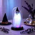 thumbnail image 5 of Halloween Lighted Ghost Decor, Halloween Decorations Indoor-Light Up Ghost in Glass Cloche, Cute Ghost with Light for Home Kitchen Mantel Tabletop Party Decor and Holiday Decorations, Purple, 5 of 7