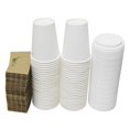 thumbnail image 1 of Durable White Paper Hot Coffee Cups with Cappuccino Lids and Protective Corrugated Cup Sleeves, Qty of 50 (White 12oz), 1 of 7