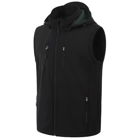 Chrisuno Men s Casual Plus Size Hooded Vest Lightweight Fishing Vest Golf Photography Hiking Shooting Travel Vest Black 3XL