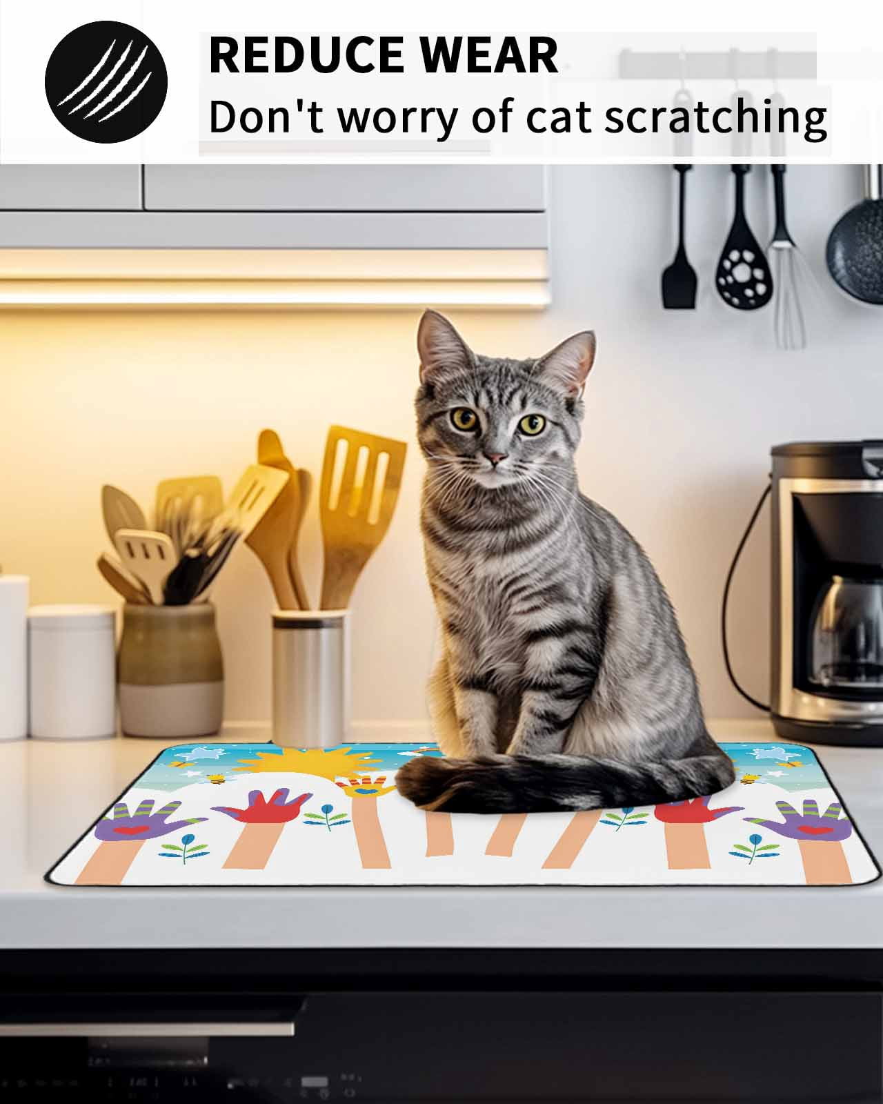 Stove Top Covers for Electric Stove, Colorful Love Heart Hand Glass Stovetop Cover Protector, Rainbow Sky Cartoon Kids Hands Induction Cooktop Protector Oven Mat for Kitchen Countertop 24"x21"