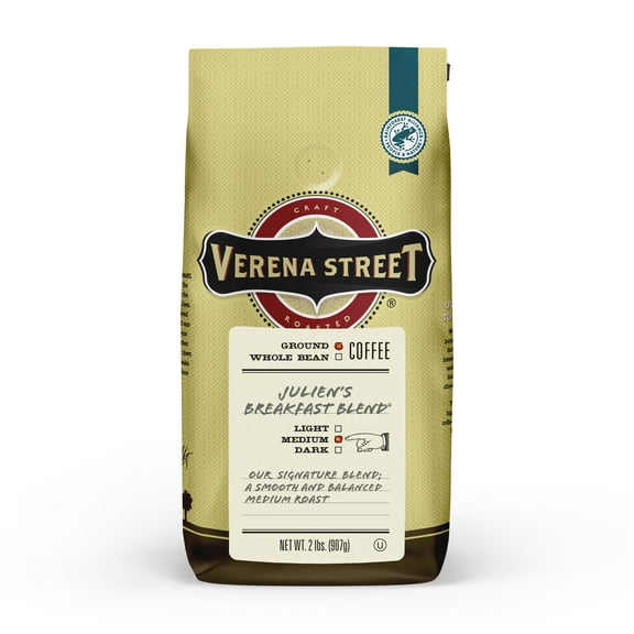 Verena Street Julien's Breakfast Blend Ground Coffee, Medium Roast, 32 Ounces – Smooth, Balanced Arabica Coffee for Everyday Brewing
