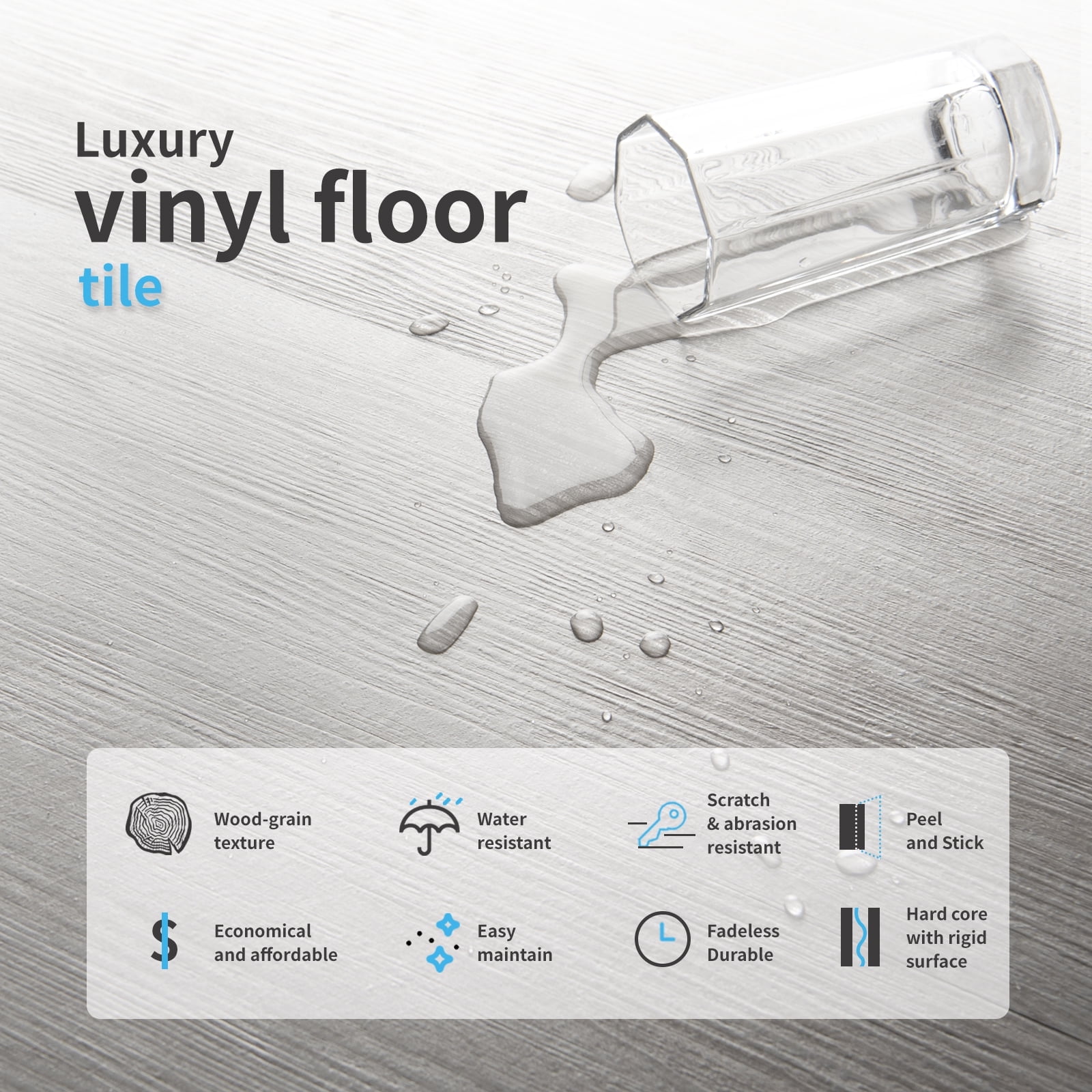 Art3d Self-Adhesive Flooring Peel and Stick Floor Tile Vinyl Wood Plank 12-Pack 18 Sq.Ft-White Washed