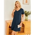 thumbnail image 4 of Ekouaer 2 Pack Womens V-Neck Nightgowns Soft Short Sleeve Sleepdress with Floral Print and Pockets, 4 of 7