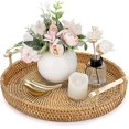 thumbnail image 1 of Round Rattan Serving Tray with Handles Wicker Tray Coffee Table Decorative Tray Hand Woven Serving Basket Ottoman Trays for Fruit Bread Parties Breakfast, 1 of 5