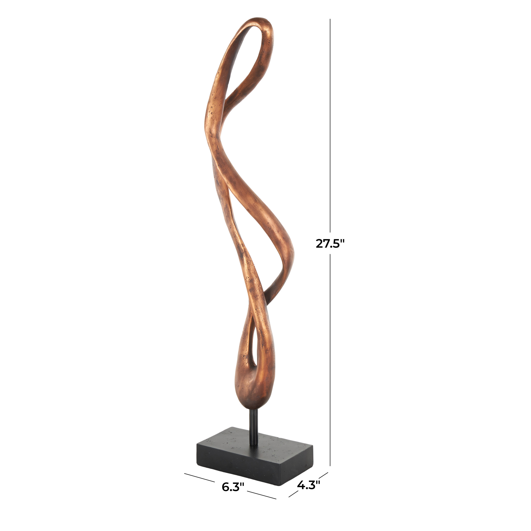 6" x 28" Bronze Polystone Abstract Abstract Sculpture with Rectangle Black Base, by DecMode