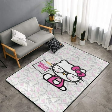 Hello Kitty Area Rug Living Room Carpet Bedroom 5x3 feet Rug Flannel Children Crawling Non-Slip Floor Mat for Kids Playroom Garden Entry Home Decor 60x39 Inch