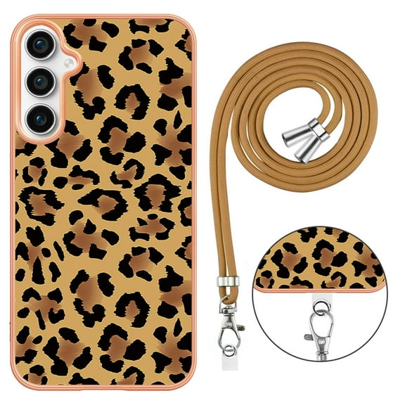 Dteck for Samsung Galaxy S23 FE 5G Case, Cute Pattern Shockproof Phone Cover with Crossbody Strap for Samsung Galaxy S23 FE,Leopard