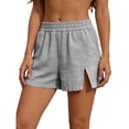 thumbnail image 2 of Nmnitkp Womens Shorts High Waisted Linen Blend Shorts, Elastic Waist Split Hem A-Line Casual Summer Shorts, Loose Fit Plus Size with Pockets for Beach & Daily Wear Gray,3XL, 2 of 6