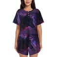 thumbnail image 1 of Balery Galactic Wolf Stare Conjunto de Pijama para Mujer con Estampado, Dos Piezas de Manga Corta y Shorts, Ropa de Dormir Suave con Cuello Redondo y Bolsillos-Medium, 1 of 6