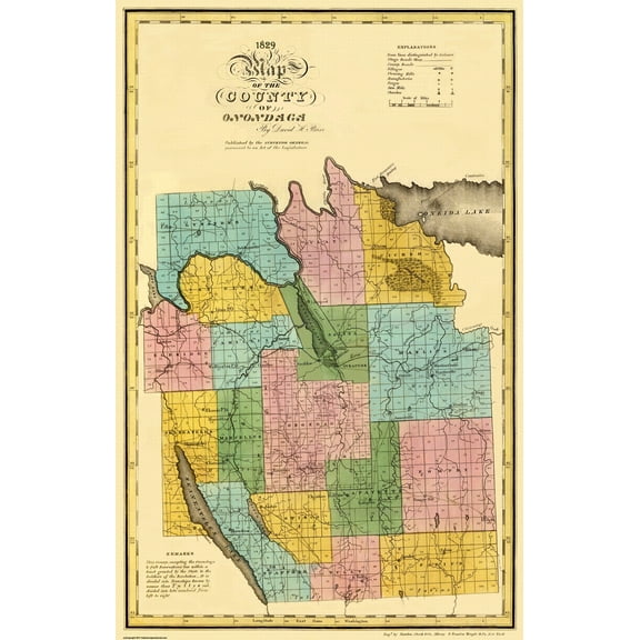Historic County Map - Onondaga County New York - Burr 1829 - 23 x 36.06 - Vintage Wall Art
