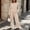 khaki, variant on Plus Size Women's Casual Sets Fall 2 Piece Outfit Long Sleeve Round Neck Top and Wide Leg Pants with Pockets Lounge Set