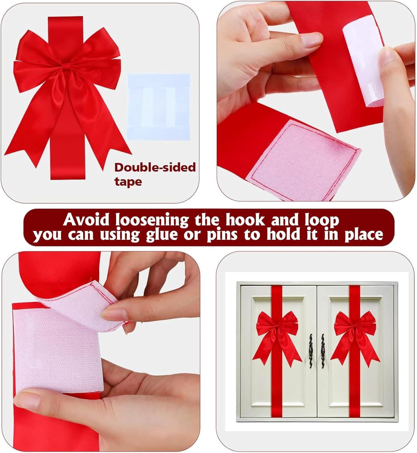 18Pcs Christmas Cabinet Door Ribbons Bows 8 x 40 Inches Large Christmas Wreath Tree Bow for Gift Xmas Cabinets Furniture Kitchen Wrapping Party Decorations (Red)