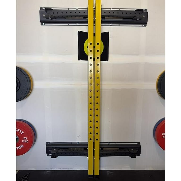 HulkFit Pro Series 2.35 x 2.35 Steel Folding Wall Mounted Power Rack Cage with Attachment Accessories J Hooks and Height Adjustable Pull Up Bar