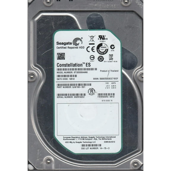 ST32000644NS, 9WM, TK, PN 9JW168-501, FW SN12, Seagate 2TB SATA 3.5 Hard Drive