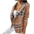 thumbnail image 2 of jsaierl Womens Plaid Nothced Lapel Double Breasted Boyfriend Business Office Blazer Suits Checked Jacket Coat Outwear, 2 of 5