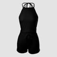 thumbnail image 5 of MOJOGO Women's 2 Piece Outfits Halter Neck Crop Top and Drawstring Shorts Casual Eyelet Summer Two Piece Set Black S, 5 of 6