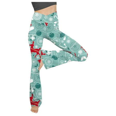 

AKOEE Fashion Women Printed Yoga Pants Sport High Waisted Leggings Micro Flare Workout Pants