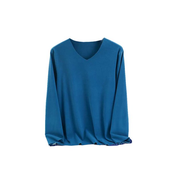 Minnieouse Ropa interior térmica de invierno, camiseta elástica con cuello en V grueso portátil de manga larga, Tops casuales de moda cómodos Camisetas lago azul SG Minnieouse AP013771-06