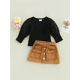 thumbnail image 2 of hirigin 2PCS Toddler Girls Fall Outfits, Long Lantern Sleeve Ribbed Knit Tops + Button Skirt Set, 2 of 8