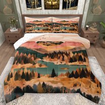 Homewish Rustic Farmhouse Bedding Comforter Set,Natural Mountain Lake Twin Comforter Sets,Teal Brown Bedding Set For Men Women,Microfiber Bedroom Decor Reversible,2 Pieces