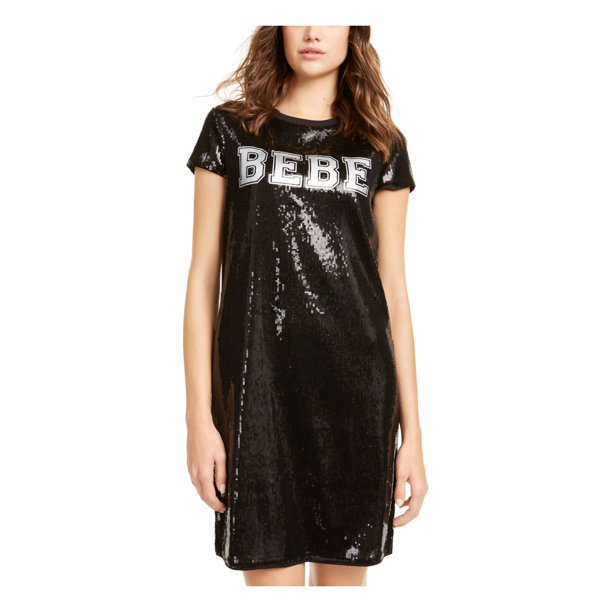 Bebe Bebe Womens Black Sequined Short Sleeve Crew Neck Short Shirt Dress Cocktail Dress Size M Walmart Com Walmart Com