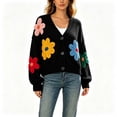 thumbnail image 4 of Luivaraty Cardigan Sweaters for Women Knitted Fllowers Sweater Soft Warm Round Neck Fall Winter Button Down Sweaters, S-XL, 4 of 6