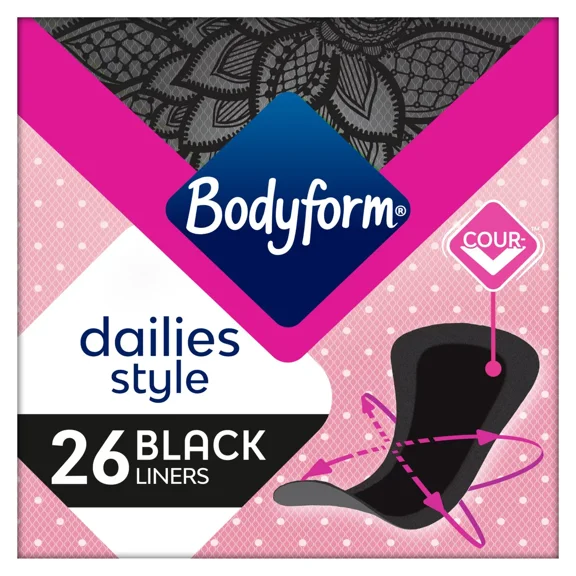 Bodyform Black Dailies Panty Liners - 2 Boxes of  26 Liners (52 Liners in Total)