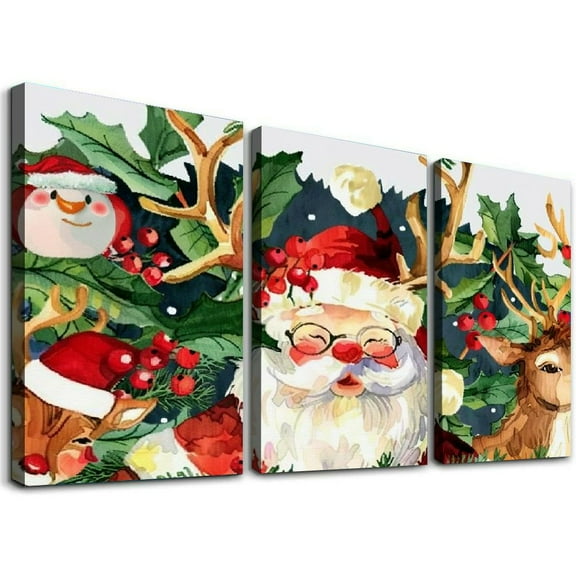 Ullo0ord Canvas Wall Art Painting One Panel Christmas Cute Santa Claus Artwork Prints, Modern Framed Canvas Wall Decor for Living Room Bedroom Bathroom