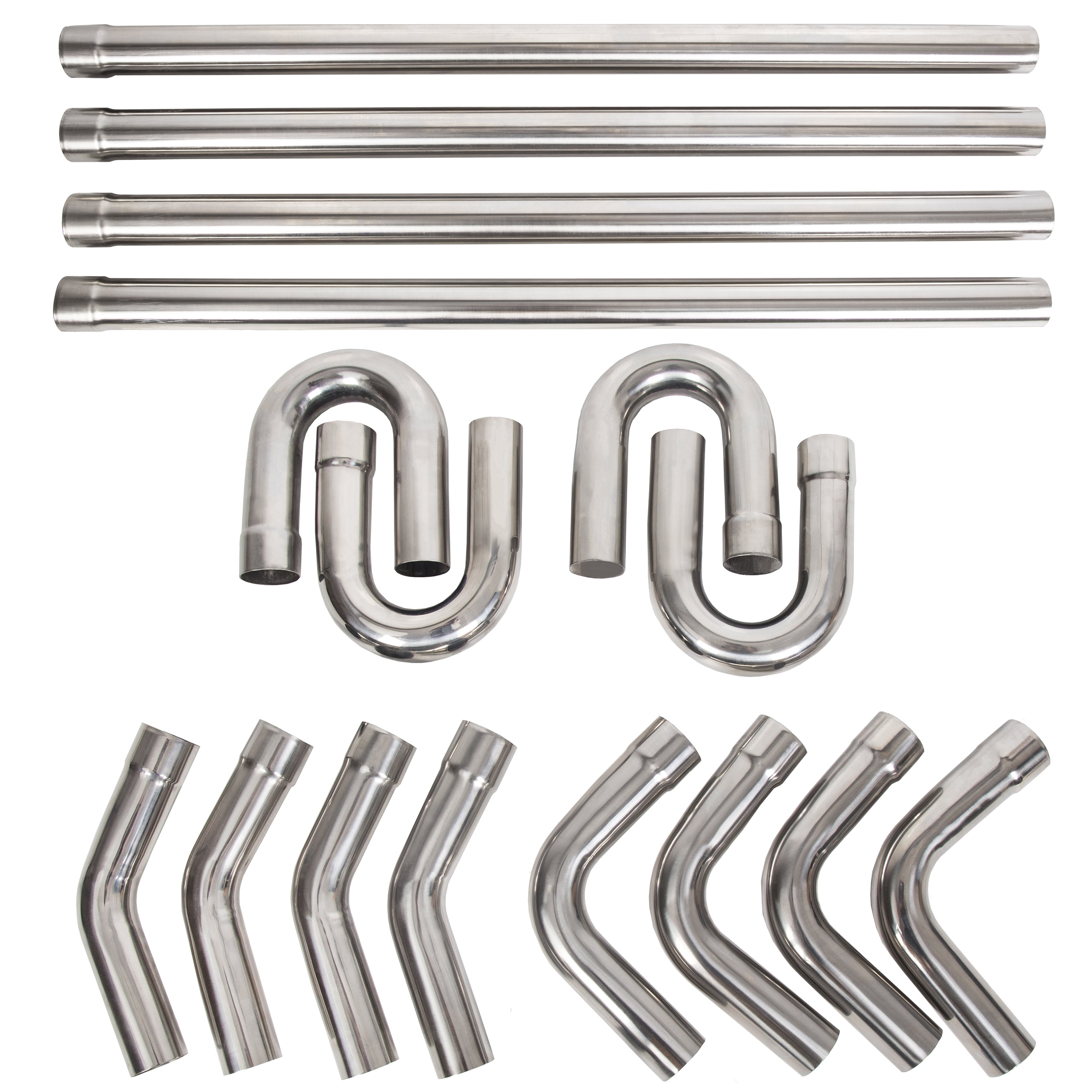 LCGP 2-Inch Stainless Steel Exhaust Pipe Kit - 8-Piece Mandrel Bend Tubing With 45°, 90°, U-Bend & Straight Pipes