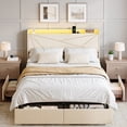 thumbnail image 2 of GUNAITO Full Size Bed Frame with 4 Storage Drawers, Velvet Upholstered LED Bed with USB Ports, Modern Wingback Headboard Bed with Bedside Storage Board, Beige, 2 of 7