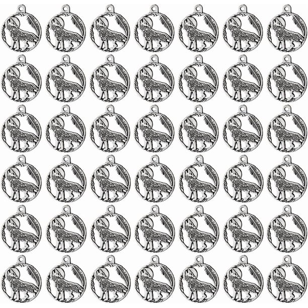 60 colgantes de lobo aullando de plata, de estilo tibetano, de aleación, para bisutería. Agujero: 1,8 mm.