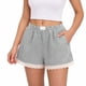 thumbnail image 1 of TaTaai Women's Spring Summer Cute Striped Lace Splice Elastic Waist Short Pants Comfortable Soft Home Sleep Lounge Shorts with Pockets Casual Daily Wear Gift, 1 of 5