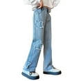 thumbnail image 6 of Coerni Girls Causal Straight Denim Trousers Star Print Distressed Denim Pants Elastic Waist Baggy Wide Leg Jeans Ripped 5-13 Years, 6 of 8