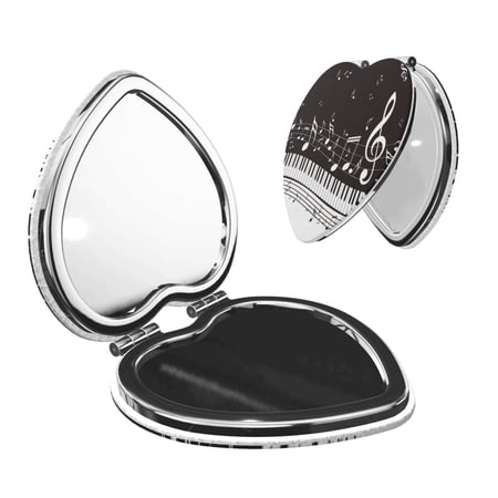 Kdxio Piano Keys With Musical Notes Pocket Mirror 1X/2X Travel Makeup Mirror 2-Sided Folding Small Mirror Portable Double-Sided Magnifying Cosmetic Mirror for Gift-Heart Shape