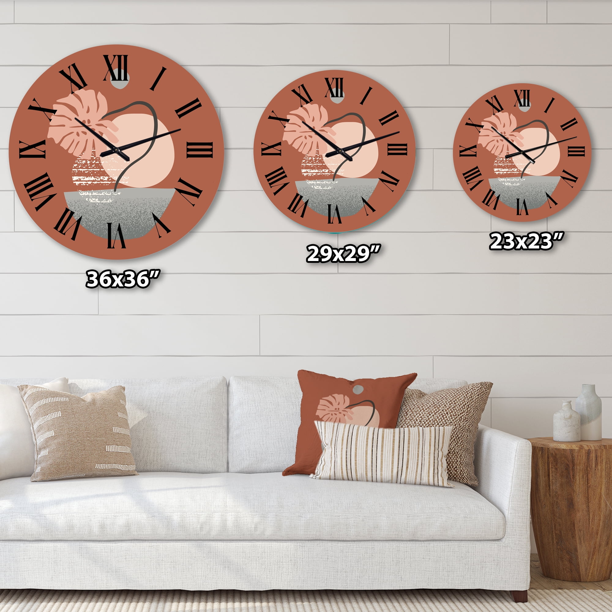 Designart 'Tropical Palm Leaf & Abstract Geometry Shapes Iv' Modern Wall Clock
