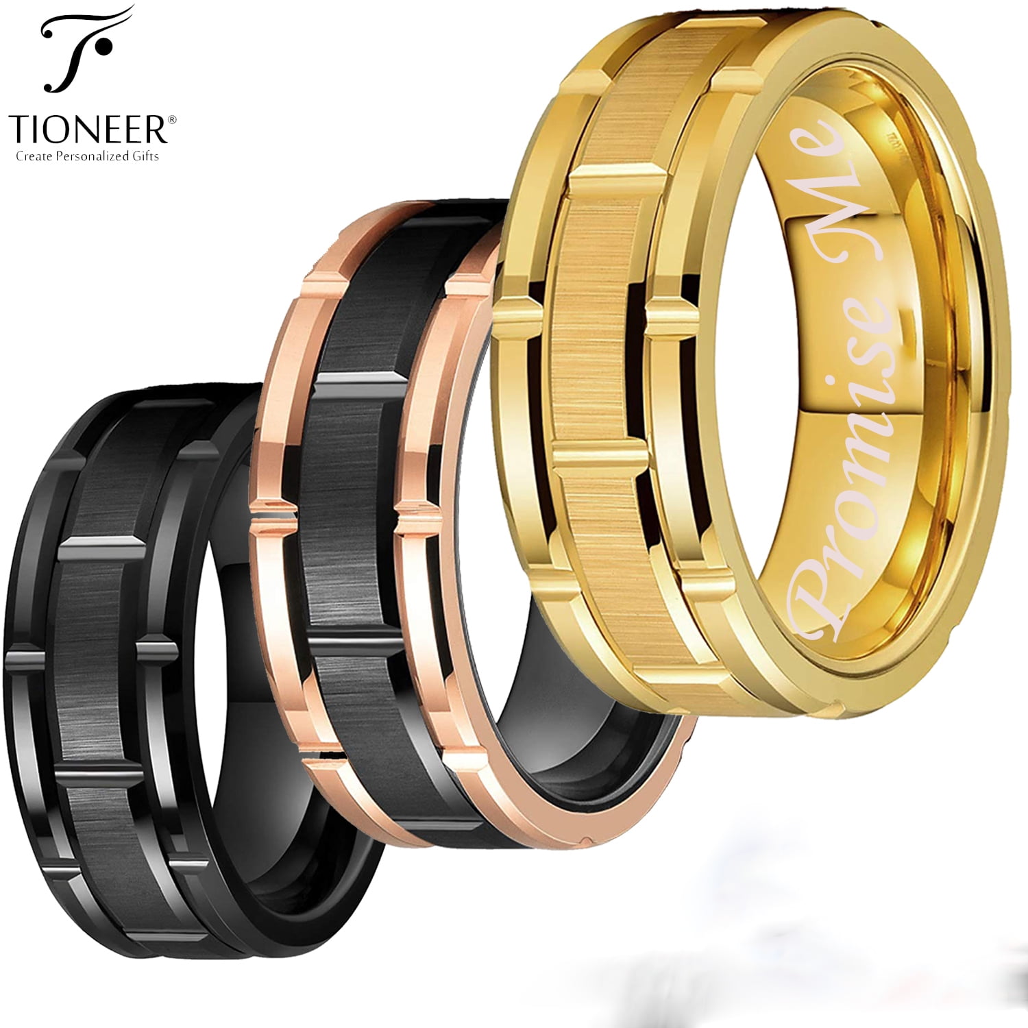 Tungsten Carbide Classic Mens 8mm Wedding Band Ring Brick Pattern Brushed Finish Promise Me