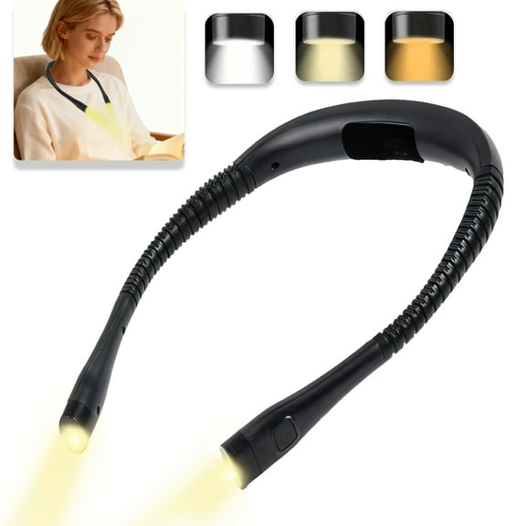 Genreen Book Light, 3-Color & 9-Brightness Reading Light, Bendable Neck Light, 80-hr Lasting Rechargeable Lamp, Perfect Book Light for Reading in Bed, Knitting, Camping, Book Lovers Gifts (Black)
