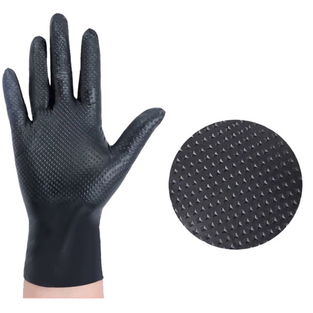 Guantes desechables Negro, Guantes desechables L Guantes, 2x grosor, guantes desechables de diamante para construcción Guantes de taller, industriales y de montaje, 100 SEK/caja