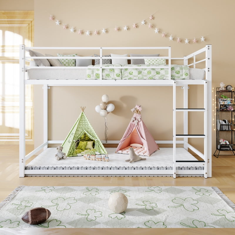 Twin Over Twin Metal Bunk Bed with Ladder, Full-Length Guardrails, Under-Bed Storage Space, Sturdy Steel Frame, Noise-Reducing Design, No Box Spring Needed