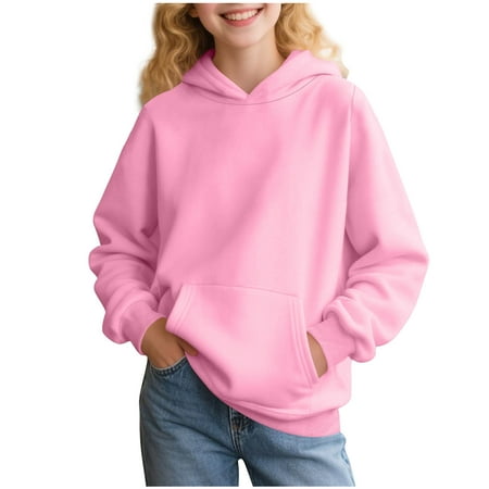 UAMVSH Oversized Hoodies for Girls and Boys Cute Kids Long Sleeve Sweatshirts Casual Comfy Hooded Pullover Tops with Pockets(5-6 Years Pink 2)