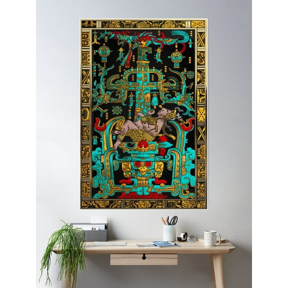 Kna Prints - Lid Of The Great Tomb Of Pakal - Palenque Astronaut Over Black No.2 Poster Wall Art, Modern Wall Decor For Living Room Bedroom, UNFRAMED-8x12